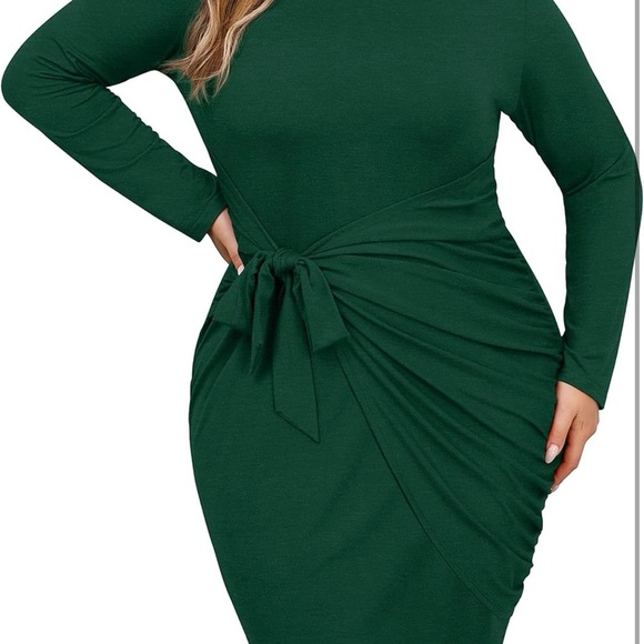 Plus Size Sexy Wrap Dress Wedding Guest Long Sleeve Midi Tie Knot Front - Picture 3 of 4